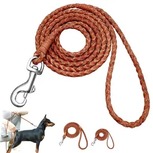 Correa trenzada de cuero para perros pequeños, Correa enrollada de 4 pies de largo para entrenamiento de caminar, Bulldog francés - Product Image 1