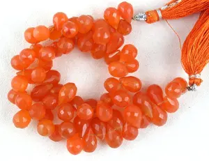 10 "untaian panjang alami Carnelian segi air mata bentuk manik-manik membuat DIY gelang kalung anting perhiasan membuat perlengkapan