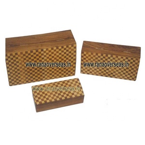 กล่องไม้จัดเก็บสี่เหลี่ยมทำด้วยมือ,ชุดรูปแบบการตรวจสอบมี3ชิ้น - Product Image 1