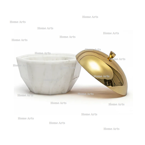 Juego de 2 cuencos de comida de diferentes tamaños, cuenco para servir chocolates de mármol de la mejor calidad con tapa de metal para uso doméstico - Product Image 3