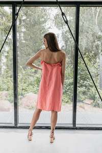 Fashionable trending latest design <b>sexy</b> women pink color crepe fabric square Collar sleeveless knee women length linen <b>dress</b> - Product Image 5