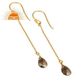 ต่างหูเงินแท้ประดับพลอยไพไรต์ธรรมชาติทรงยาว รุ่นขายดีประจำปี 2026 สำหรับผู้หญิง จากผู้ผลิตเครื่องประดับ - Product Image 2