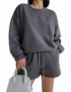 Women <b>2</b> <b>Piece</b> <b>Set</b> Matching Outfit Custom Logo Co Ord <b>Set</b> Casual <b>Lounge</b> Wear Tracksuit OEM Supplier Short crew necks Sweatsuits - Product Image 2