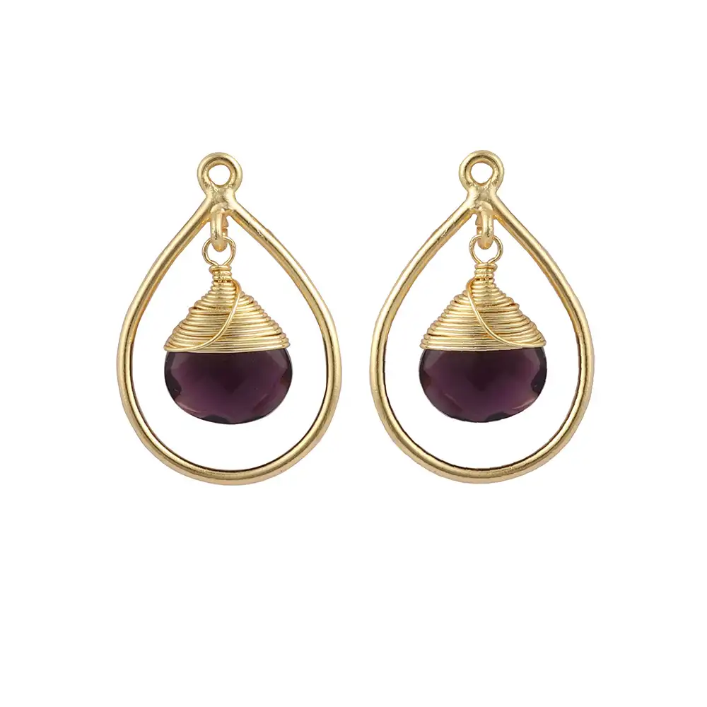 Gold Plated heart shape earring connector amethyst gemstone diy components wire wrapped finding earring connector jewelry - 1280