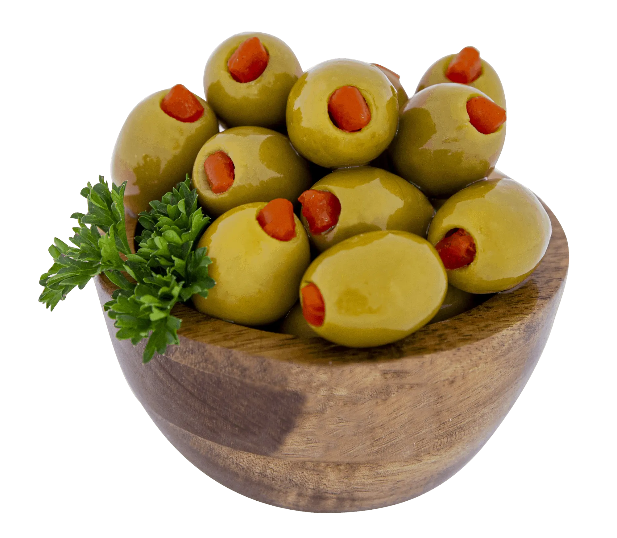 Gefüllte grüne Oliven mit Pfeffer und Knoblauch und Karotte