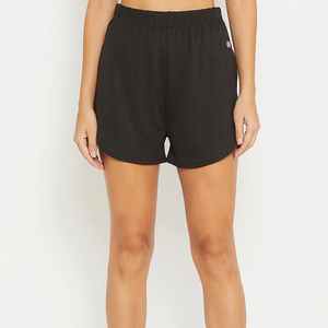 Black Spandex/Polyester Women's Casual Knee Length <b>Mid</b> Waist Elastic Closure Solid Color Knitted Breathable Eco-Friendly Shorts - Product Image 1