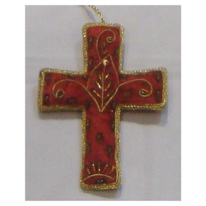 Christmas Hanging Cross Shape Ornament With Beaded Work - Product Image 1