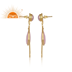 Pendientes colgantes de piedras preciosas de cristal rosa, joyería de latón a la moda, venta al por mayor - Product Image 3