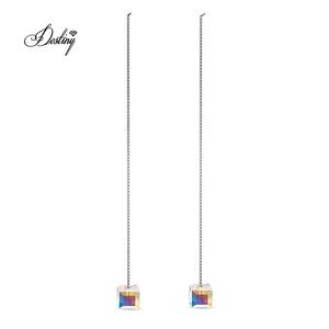 Pendientes de cubo adornados con cristales de Swarovski Plata de Ley 925 Daisini Pendientes colgantes de cadena larga Arco IRIS - Product Image 4