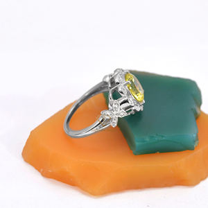 Anillo de piedras preciosas de cuarzo limón de Plata de Ley 925, anillo de aniversario de flor amarilla de forma redonda para bodas, suministros al por mayor - Product Image 3
