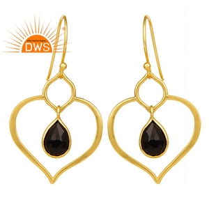 2026 Designer 14k <b>Gold</b> Plated Silver Dangle <b>Earring</b> Wholesaler <b>Black</b> Onyx Gemstone <b>Earrings</b> Supplier Jewelry - Product Image 1