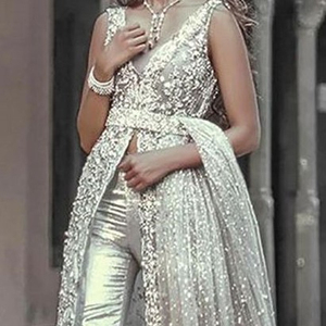 Hermosa chaqueta de diseñador hasta el suelo con pantalón bordado fiesta boda traje elegante ropa Formal 2025 ocasión especial - Product Image 1