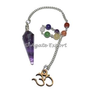 Amethyst 12 Faceted Chakra Beads Pendulums with Om - Product Image 2