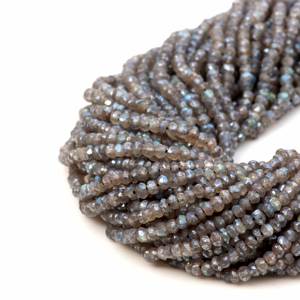 Perles de pierres précieuses en labradorite grise bleue naturelle à bas prix, facettées, rondes, de 3 mm à 4 mm, longueur de 13 pouces, pour la fabrication de bijoux - Product Image 2