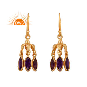 Pendientes de plata de ley 18k con gema de amatista Natural, joyería colgante, chapado en oro - Product Image 1
