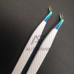 Pinzas de extensión de pestañas de bota delgada de 65 grados de Punta múltiple de color blanco, pinzas de pestañas de agarre de diamante de acero inoxidable japonés - Product Image 2