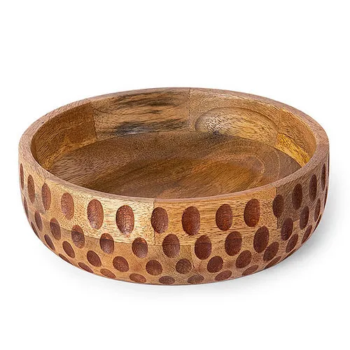 Wood Round Shape Mango Wooden Salad Bowl With Carved Salad Serving Bowl For Home Restaurant Use By Bright Star Crafts