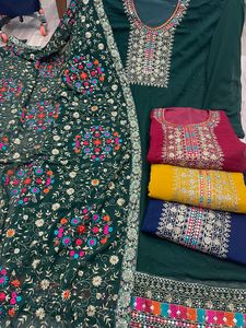 Georgette — costume de guerre indien composé de 2 pièces, coupe droite Kurti, palazzo avec broderie, style Salwar indien dupatta, exportation royale - Product Image 4