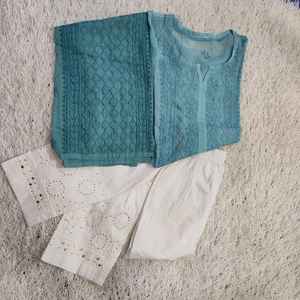 Elegante diseño largo de panel de algodón Kurti Kota Chikankari con bordado de hilo blanco y Mukesh para mujer Ropa Étnica 2021 - Product Image 1