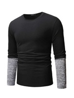 T-shirt à manches longues col rond pour femme, collection hiver 2021, Top tendance, en Patchwork, bloc de couleur,