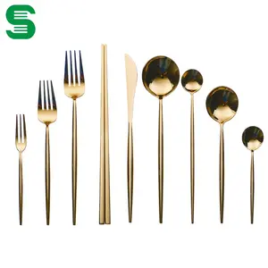 Set di posate di lusso in acciaio inossidabile 304 in metallo per stoviglie coltello forchetta cucchiaio set di posate placcato in oro