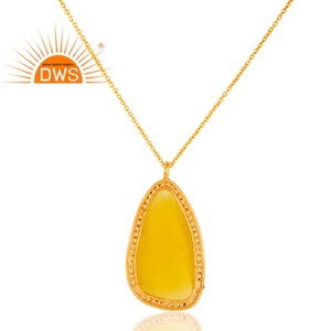 Nouveau collier pendentif en argent sterling plaqué or 18 carats avec pierre de lune jaune sertie à griffes, bijoux pour femmes, cadeau pour elle - Product Image 3