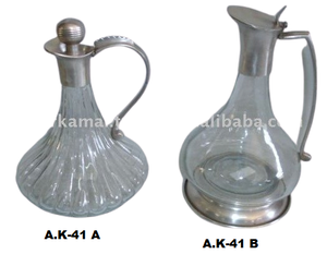 En gros Top Qualité potable Verre & Laiton Plaqué Argent Cruche d'eau avec Couvercle - Product Image 2