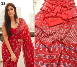 Indien Katan Saree dernier concepteur fête porter mariage dames femmes porter Georgette soie broderie travail Sari avec chemisier ApparelGarment - Product Image 5