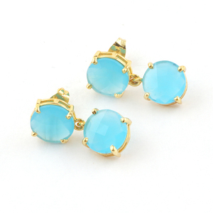 Pendientes de Moda para Fiestas, Pendientes Facetados de Calcedonia Azul Cielo, Pendientes Hechos a Mano con Baño de Oro Amarillo, Joyería de Fábrica - Product Image 1