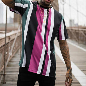 T-shirt col ras du cou en coton et Polyester pour hommes, rayures verticales, vêtements de sport multicolores, vente en gros, - Product Image 6