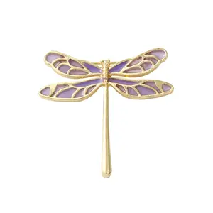 Best Selling Lizihong Brand Pink dragonfly Metal Badge Manufacture Gold Plated Glitter Anime Lapel pin