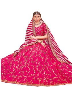 Lehenga Choli Dupatta en coton et soie brodé à la main, de couleur vive, de conception indienne, vêtements traditionnels, design moderne, mariage - Product Image 2