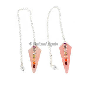 Wholesale Carved Rose Quartz 6 Faceted Seven Chakra Pendulums Natural Crystal Spiritual Dowsing <b>Tool</b> Divination <b>Tool</b> - Product Image 1
