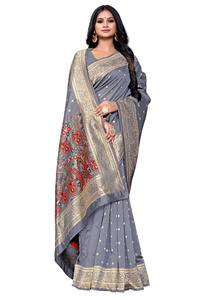 Banarasi Seda Jacquard Saree Con Blusa Ropa de mujer Fiesta Festival Ropa diaria Algodón suave Seda Sari Venta al por mayor Precio bajo ApparelGarment - Product Image 5