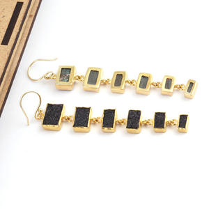 Zeva ต่างหูห้อยดรูซี่น้ำตาลดำธรรมชาติทำด้วยมือชุบทอง/เงินห้อยดีไซน์พังก์ทันสมัยของขวัญแต่งงานสำหรับเธอ - Product Image 4