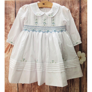 Smocked Bib Ruffle Girl Kleid Baby Girls Langarm Frühlings kleidung Weiches Leinen Baby Girl Kleid - Product Image 6