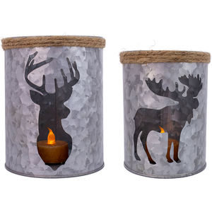 Lot de 2 Galvanisé Cerf De Noël Bougeoir - Product Image 1