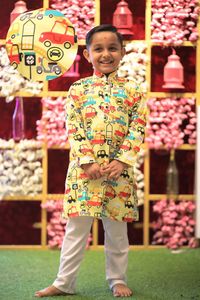 ชุดเสื้อผ้าสำหรับเด็กสไตล์อินเดีย,ชุดนอนผ้าฝ้าย Kurta สำหรับเทศกาลดิวาลี Holi Navtarri Eid Rakhi - Product Image 6