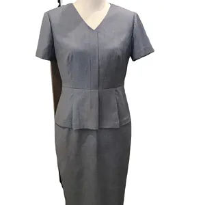 Fish tail ladies women dress elegant design grey V neck wholesale price Vietnam origin short sleeve formal dress women