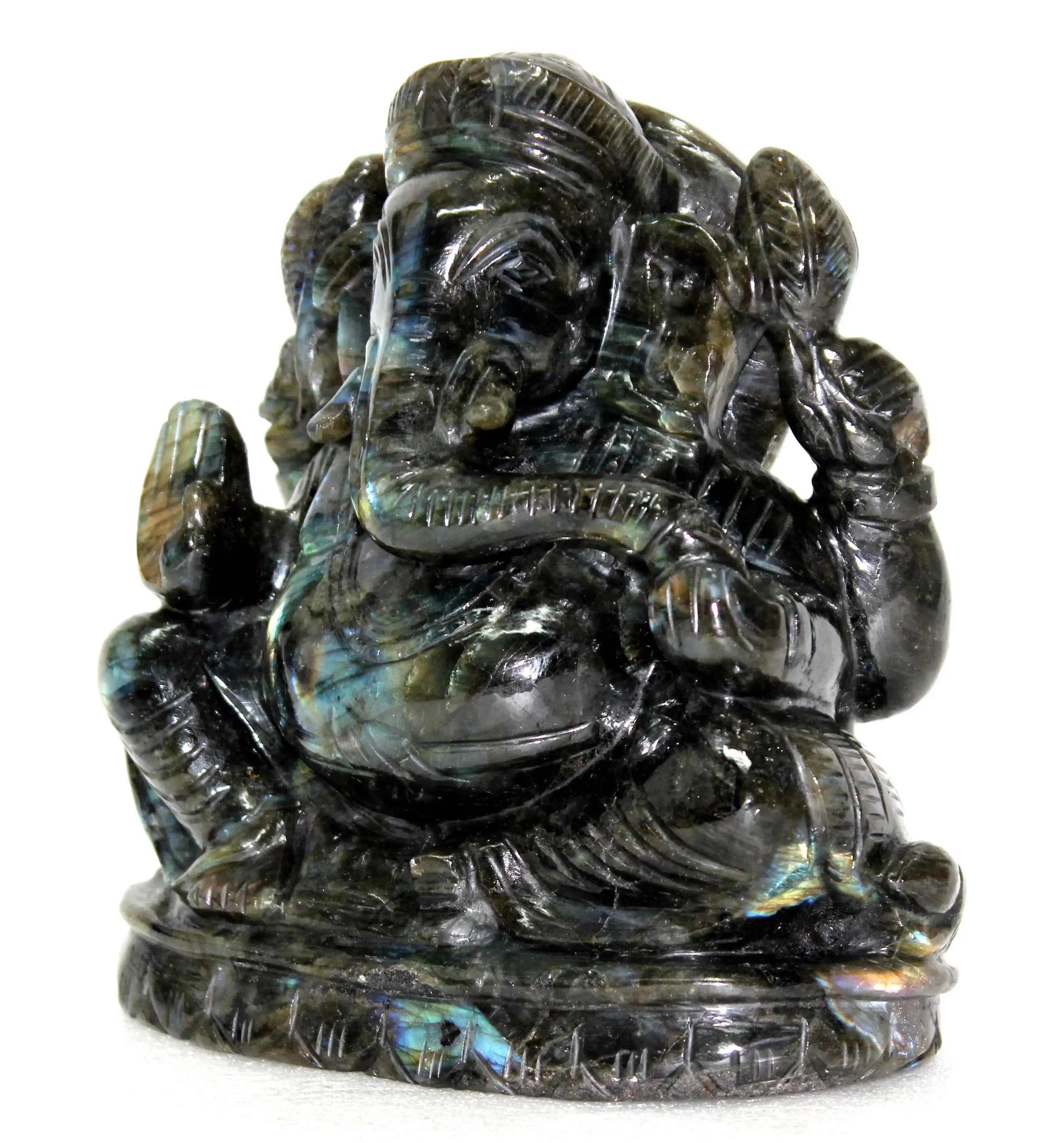 Labradoriet Carving Spirituele Ganesha Sculptuur Beeldje Edelsteen Religieuze Boeddhisme Door-Gesneden India Art & Collectible