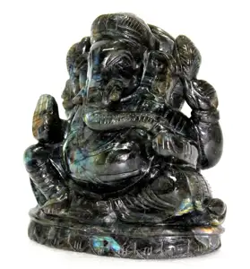 Labradorite Intaglio Spirituale Ganesha Scultura Figurine Della Pietra Preziosa Buddismo RELIGIOSO Through-intagliato INDIA Arte e Da Collezione