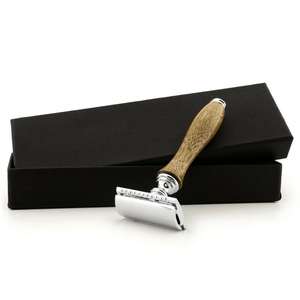 Rasoir de sécurité avec manche en bois bambou, en acier chromé, pour épilation du cuir chevelu, salon de coiffure, bonne qualité - Product Image 1