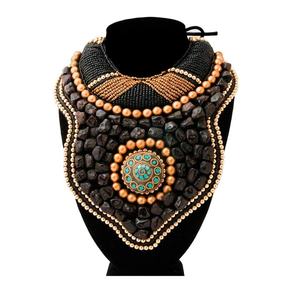 Ensemble de collier de perles en résine brodée pendentif en mosaïque perles en résine turquoise Style ethnique chrétien religieux cadeau de mariage corde - Product Image 1