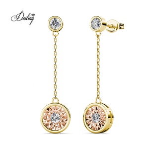 Pendientes de tuerca de cadena larga con Círculo de gota colgante Ophelia adornados con cristales de Swarovski, joyería de plata de ley 925 para mujer - Product Image 1