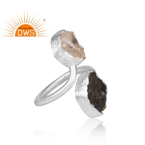 Anillo trenzado de piedras preciosas de diamante Herkimer y moldavita en bruto Natural de plata de ley fina, joyería para mujer, regalo para ella - Product Image 3