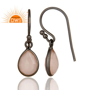 Argent Sterling Oxydé Rose Calcédoine Pierres Précieuses Lunette-Set Teardrop Boucle D'oreille Bijoux Pour Femmes Cadeau Pour Sa Collection Vintage - Product Image 3