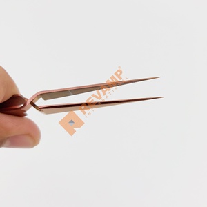 Pince à épiler en acier inoxydable durable de type X, couleur or rose, extension de cils droits à 45 degrés, outil de beauté - Product Image 1