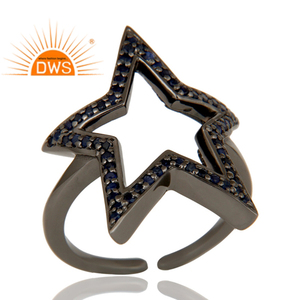 Star Design Pave <b>Set</b> Natural Blue Sapphire Gemstone <b>Ring</b> Supplier <b>Sterling</b> <b>Silver</b> <b>Ring</b> <b>Silver</b> Jewelry Manufacturer - Product Image 2