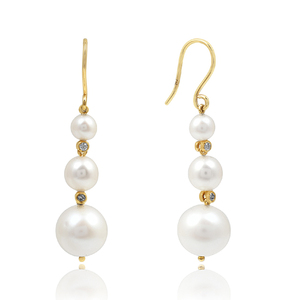 Bijoux fins personnalisés pour femmes Boucles d'oreilles pendantes en argent sterling 925 plaqué or 18 carats avec perle en vermeil et pierres précieuses - Product Image 2