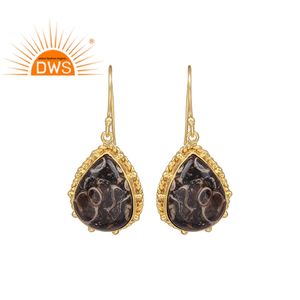 Boucles d'oreilles pendantes en laiton, bijoux en pierre précieuse, en laiton, or, fantaisie, vente en gros, 1 pièce - Product Image 1